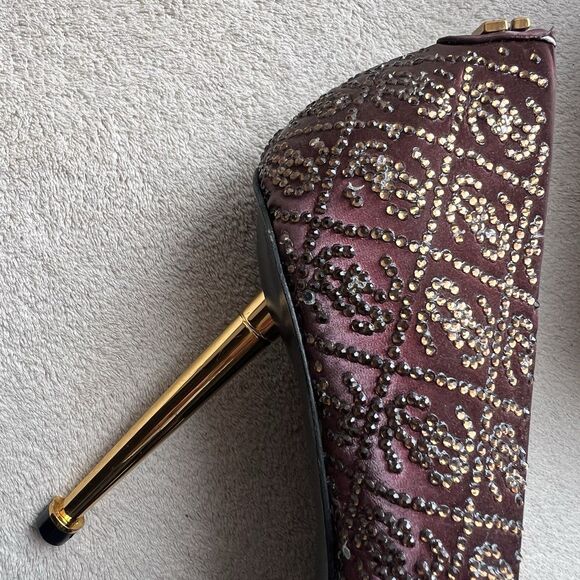 Guess Sorena Wine Stiletto High Heel Pumps Women 8.5 M Pointy Toe Rhinestones - Picture 5 of 16